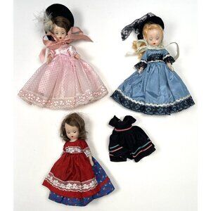 VTG Lot 3 Nancy Ann Storybook Plastic Dolls w/ Clothes + Extra Dress *Flaws*